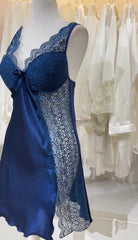 Blue Bridal Cross Design Gown Nighty Turkish Style