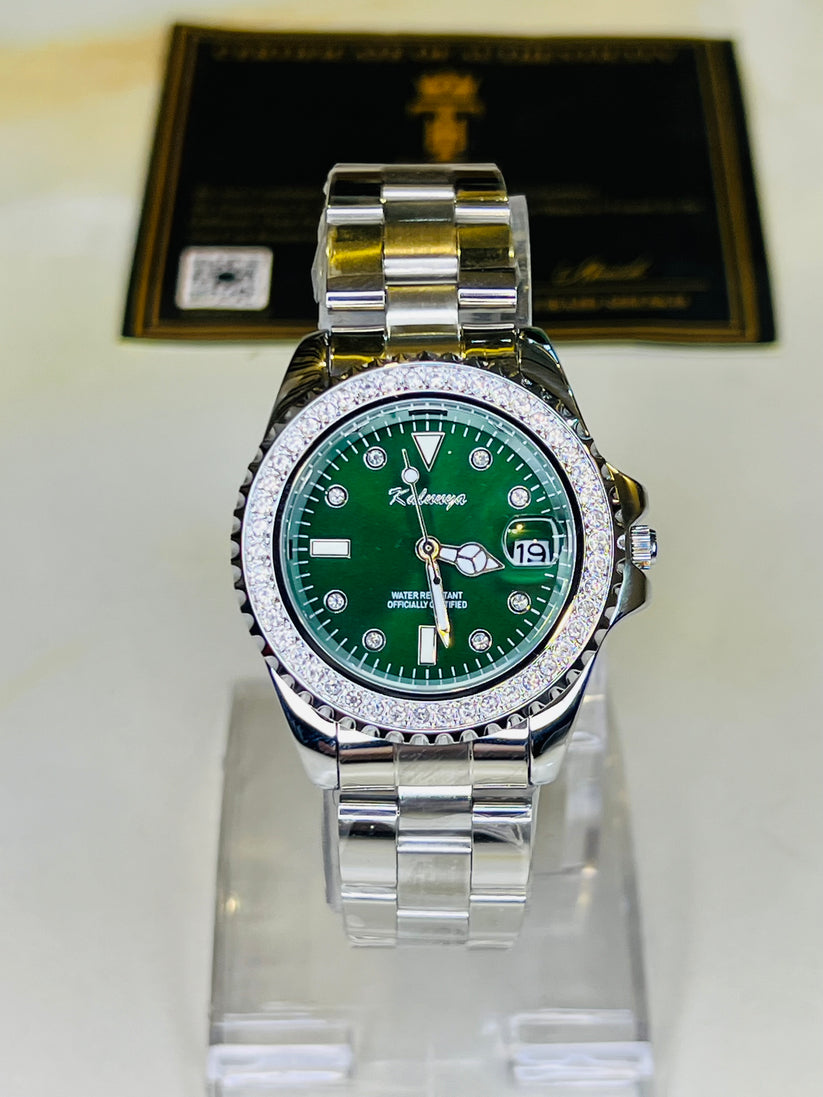 Silver Emerald Zircons Kaluuya Watch For Her
