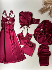 6 Pcs Silk Turkish Nighty Set