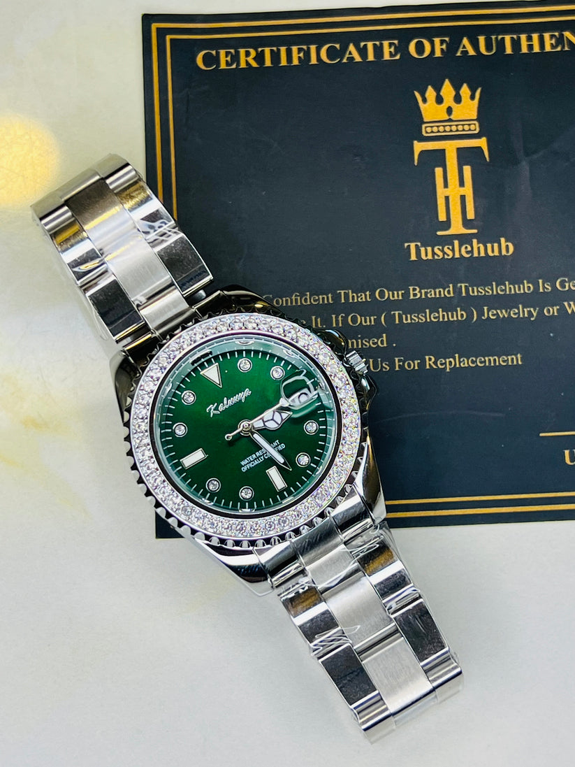 Silver Emerald Zircons Kaluuya Watch For Her
