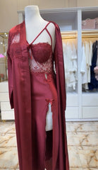 Arabic Style Nightgown Set Maroon 3 PCS