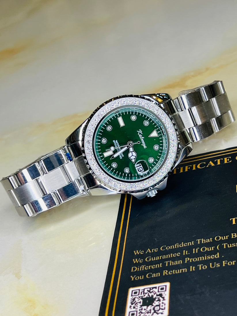 Silver Emerald Zircons Kaluuya Watch For Her