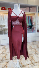 Arabic Style Nightgown Set Maroon 3 PCS