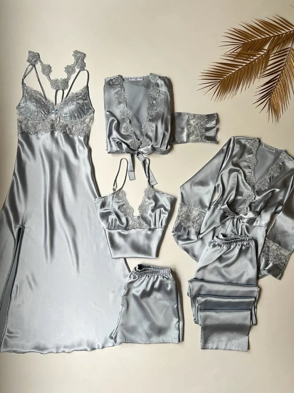 6 Pcs Silk Turkish Nighty Set