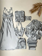 6 Pcs Silk Turkish Nighty Set