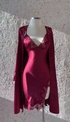 Bridal Guipure Detailed 6-Piece Satin Nightgown Dressing Gown Set