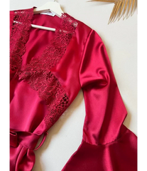 4Pcs Silk Turkish Guipure Detail Nighty Set
