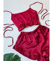 4Pcs Silk Turkish Guipure Detail Nighty Set